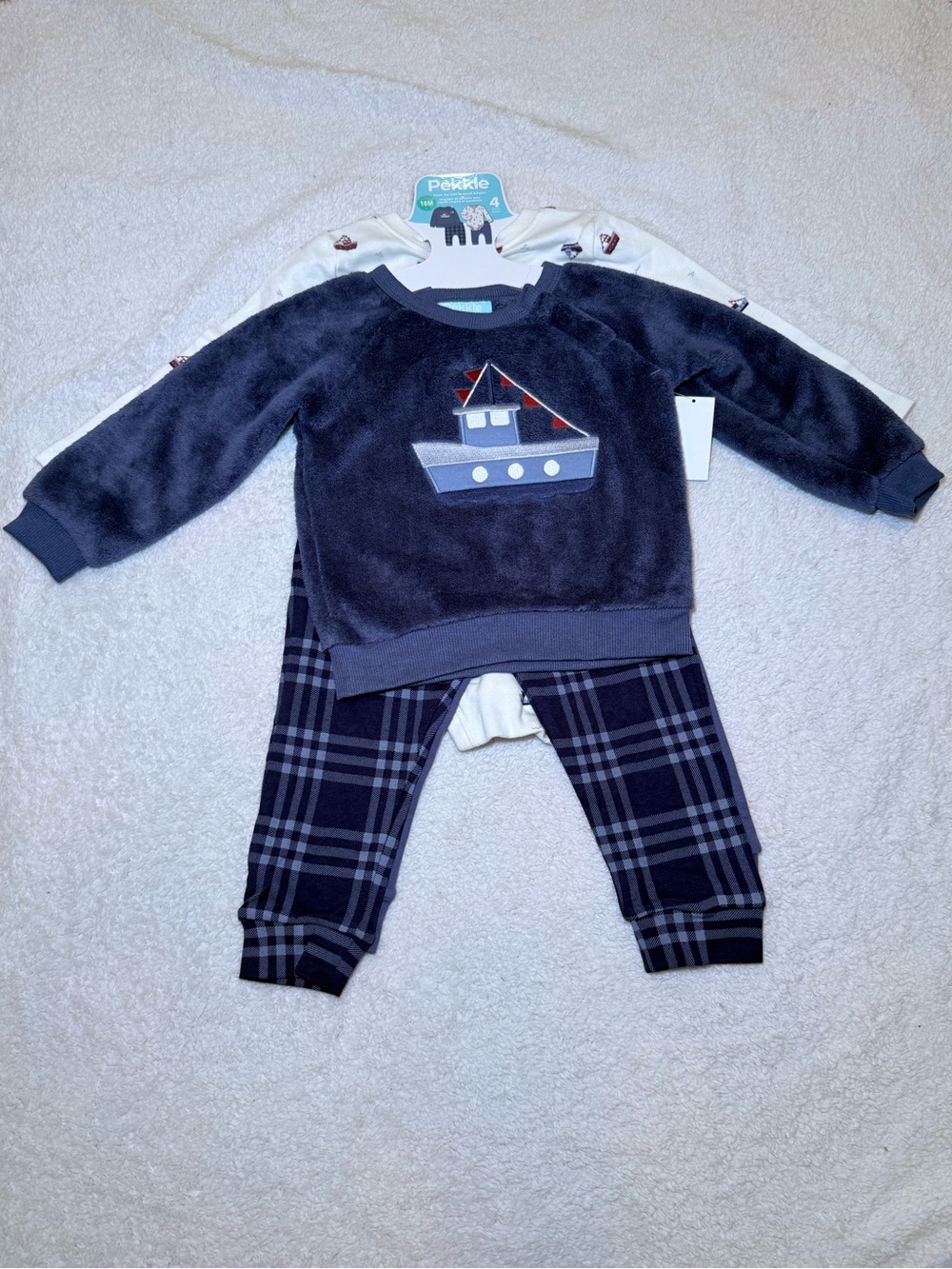 Pekkle Four Piece Outfit - Cream & Navy Boat Set
